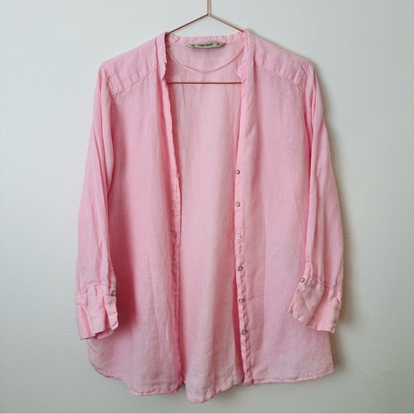 Zara Basic 100% linen pink long sleeve button down shirt - Picture 9 of 9